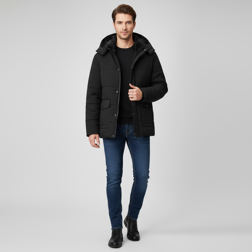 Männer Winterjacke Warm Kapuze Steppjacke - BerlinGlamour