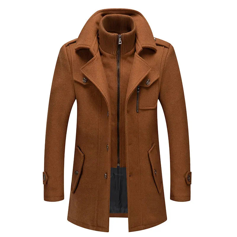 Winterjacke - Zip-Up - Kragen - Herren-Wollmantel - Herrenjacke-Braun-M-Chaps Herrenmode