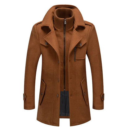 Winterjacke - Zip-Up - Kragen - Herren-Wollmantel - Herrenjacke-Braun-M-Chaps Herrenmode