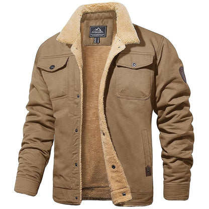 Winterjacke – kurz – mit Fleecefutter – Jacke mit Sherpa-Futter – Winterjacke für Männer-Khaki-S-Chaps Herrenmode