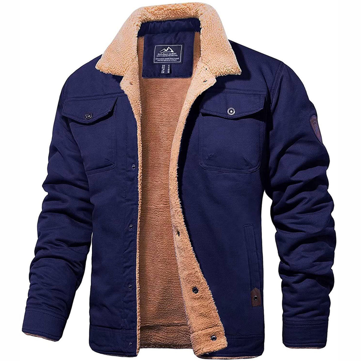 Winterjacke – kurz – mit Fleecefutter – Jacke mit Sherpa-Futter – Winterjacke für Männer-Marineblau-S-Chaps Herrenmode