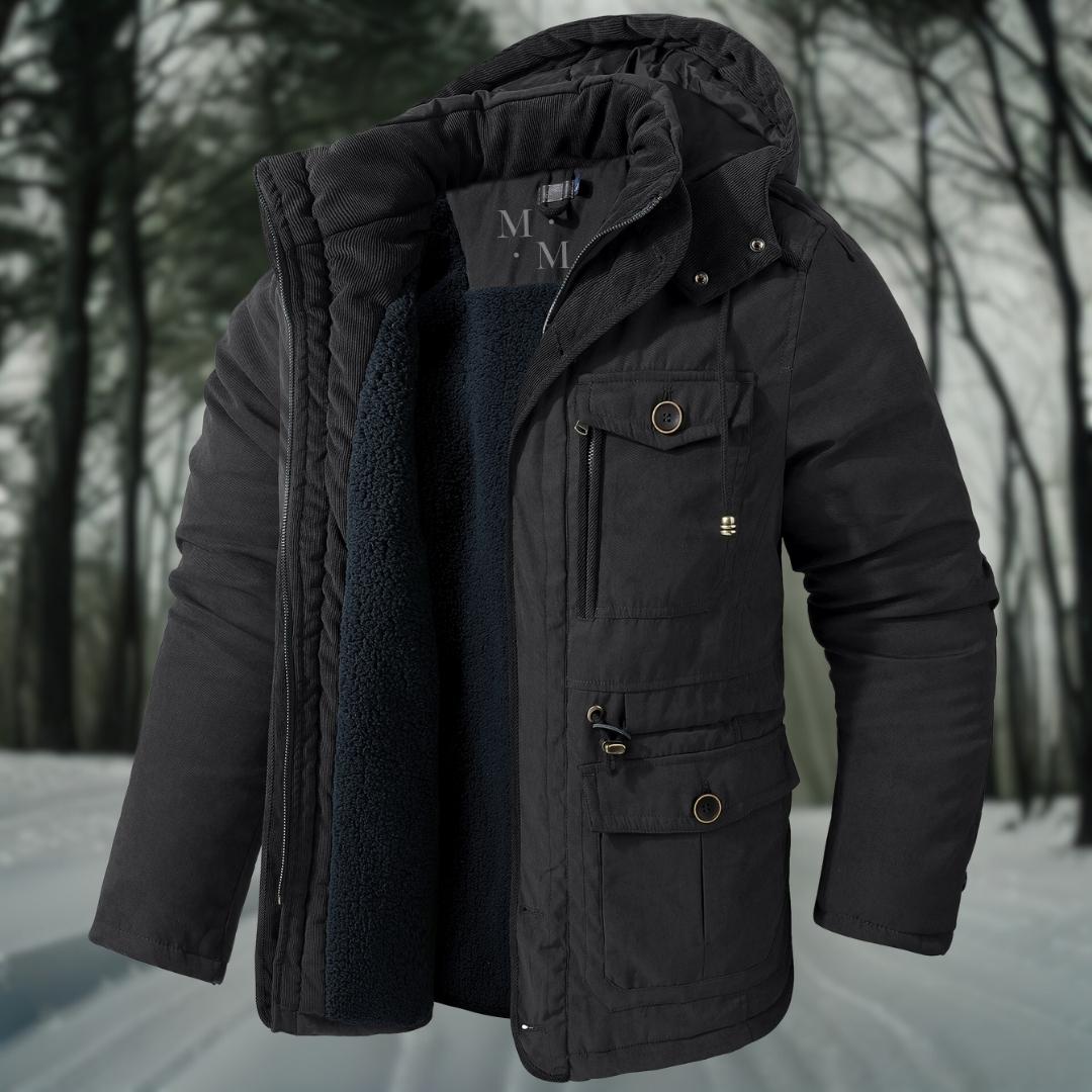Winterjacke – mit Kapuze – mit Fleece gefüttert - Daunenjacke – Wintermäntel und -jacken für Herren-Schwarz-S-Chaps Herrenmode