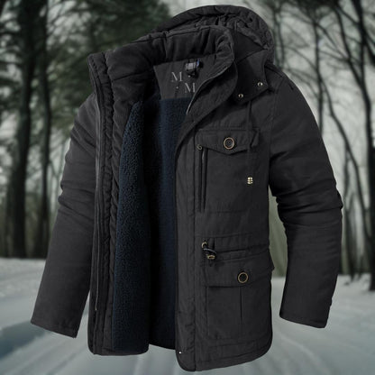 Winterjacke – mit Kapuze – mit Fleece gefüttert - Daunenjacke – Wintermäntel und -jacken für Herren-Schwarz-S-Chaps Herrenmode