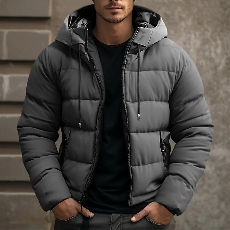 Winterjacke – mit Kapuze – wattiert – Daunenjacke – Herrenmantel-Grau-M-Chaps Herrenmode