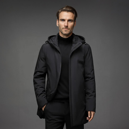 Winterjacke - wattiertes Futter - Kapuze - winddichte Jacke - Herrenmantel-Schwarz-S-Chaps Herrenmode
