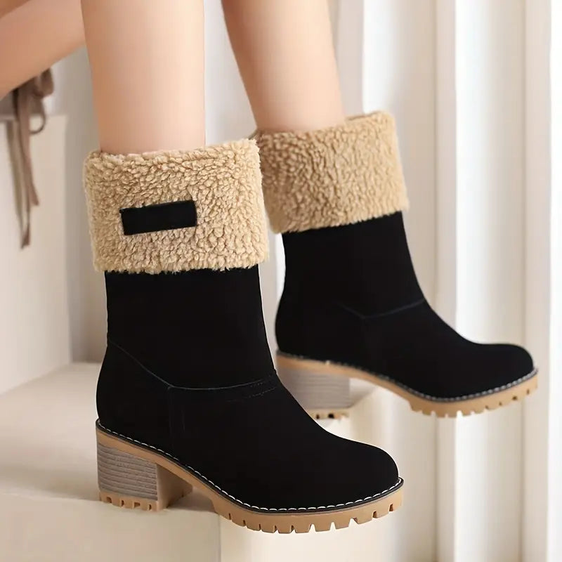 Damenstiefel Winterstiefel Fell gefüttert Blockabsatz