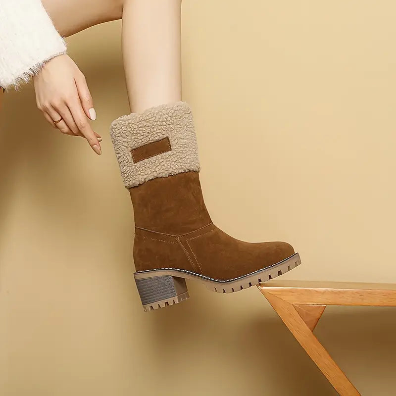 Damenstiefel Winterstiefel Fell gefüttert Blockabsatz - BerlinGlamour