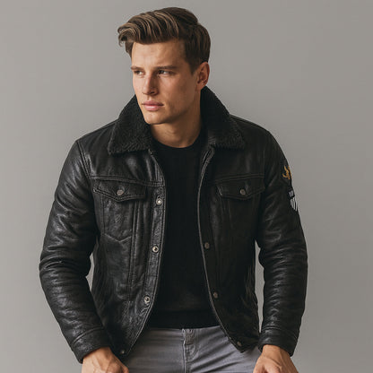 Winterlederjacke | Warm | Mit Fleece gefüttert | Fliegerjacke | Herren-Pilotenjacke-Chaps Herrenmode