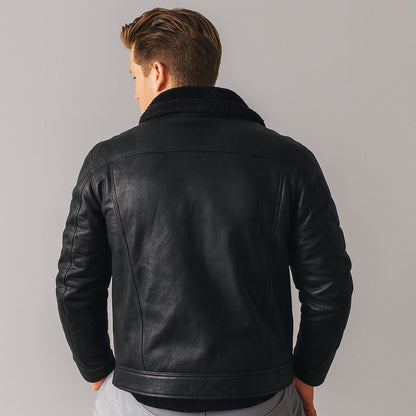 Winterlederjacke | Warm | Mit Fleece gefüttert | Fliegerjacke | Herren-Pilotenjacke-Chaps Herrenmode