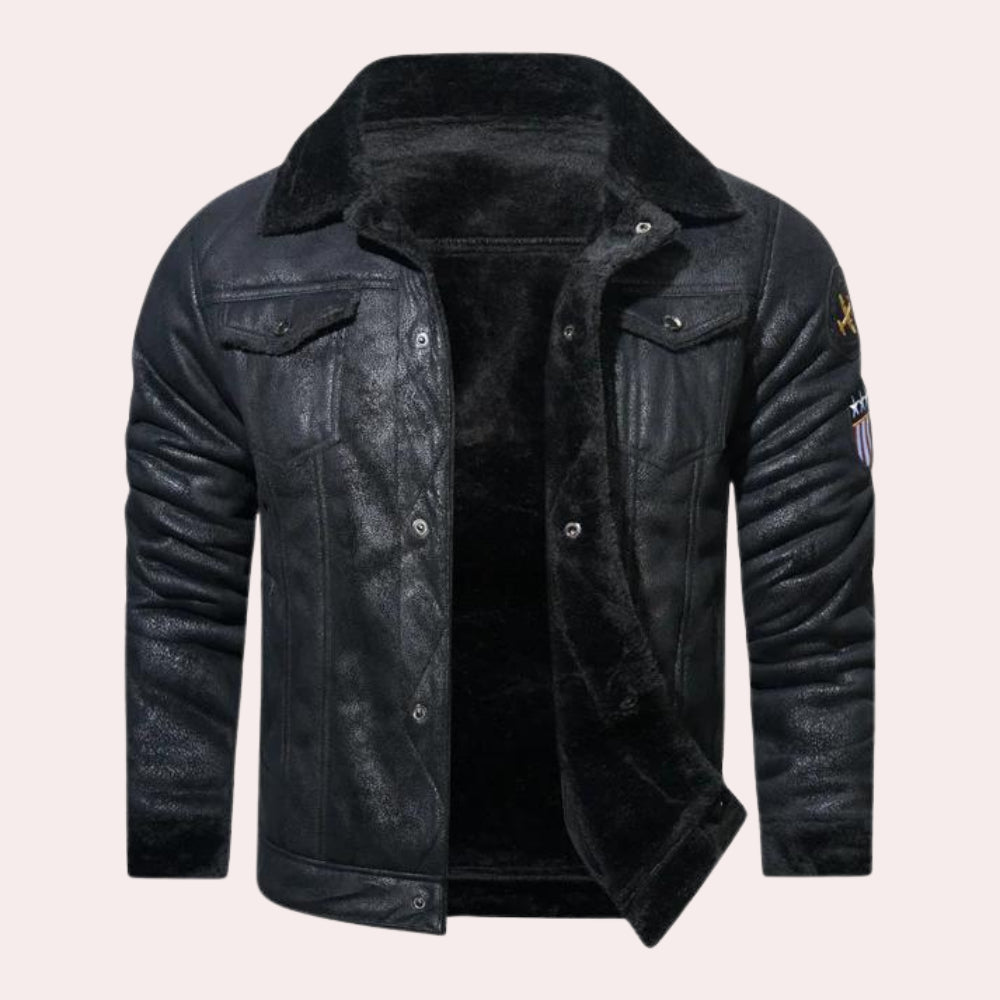 Winterlederjacke | Warm | Mit Fleece gefüttert | Fliegerjacke | Herren-Pilotenjacke-Chaps Herrenmode