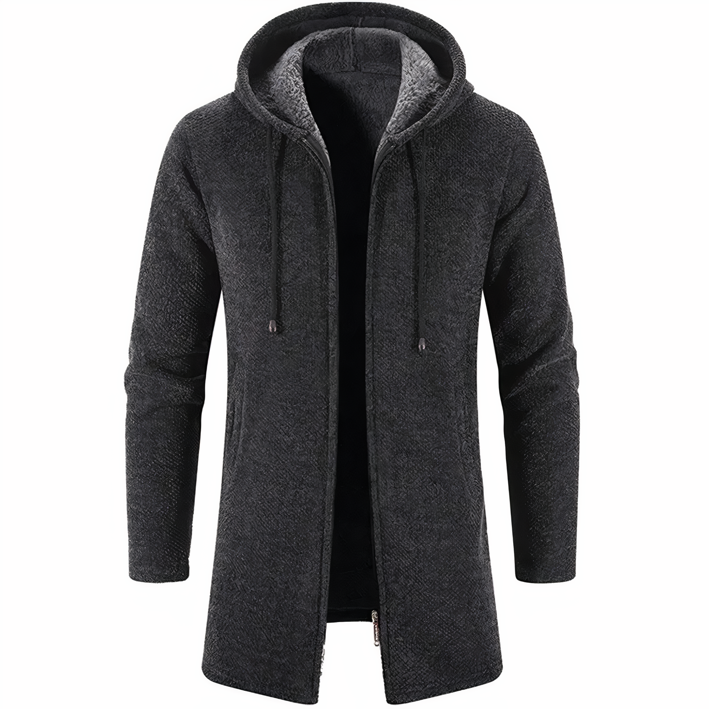 Wintermantel - Men's Hooded Zip-Up Mid Lenght Winter Jacket-Dunkelgrau-S-Chaps Herrenmode