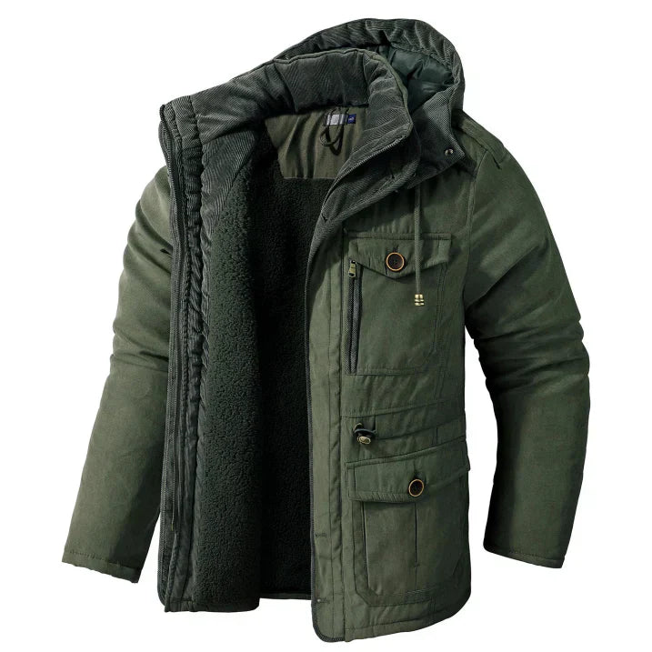 Winterparka | Mit Fleece gefüttert | Mit Kapuze | Utility-Jacke | Herren-Winterjacke-Armeegrün-S-Chaps Herrenmode