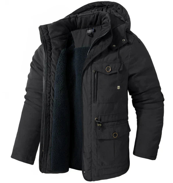 Winterparka | Mit Fleece gefüttert | Mit Kapuze | Utility-Jacke | Herren-Winterjacke-Schwarz-S-Chaps Herrenmode