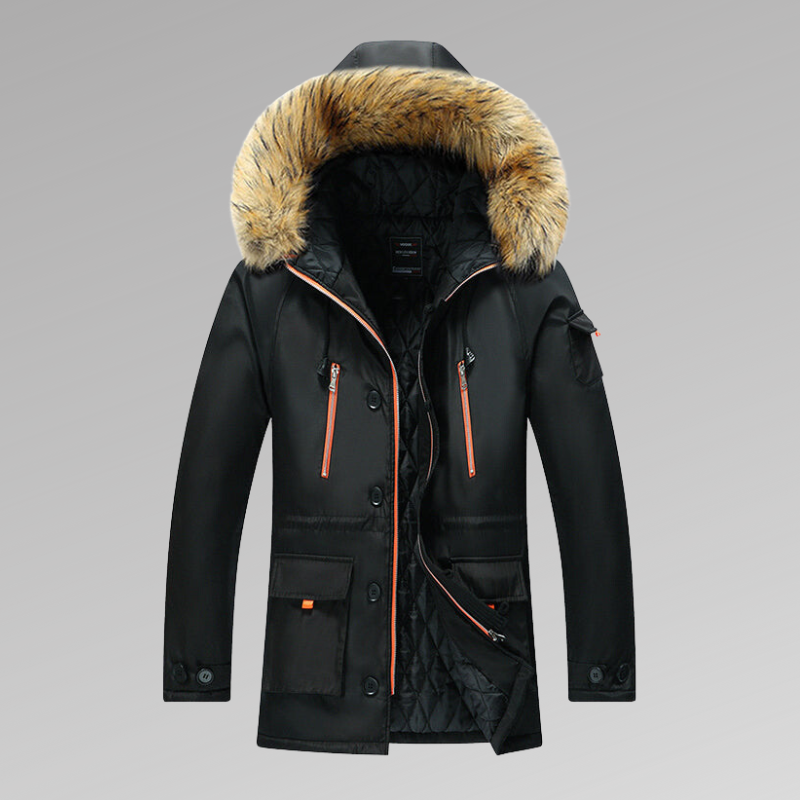 Warme Herrenparka Steppjacke mit Fellkapuze - BerlinGlamour
