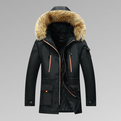 Warme Herrenparka Steppjacke mit Fellkapuze - BerlinGlamour