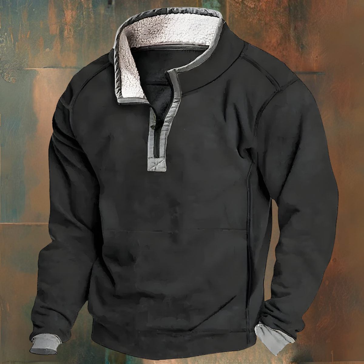 Winterpullover – Viertelreißverschluss – Fleecefutter – Pullover mit halbem Reißverschluss – Herren-Sweatshirt-Schwarz-S-Chaps Herrenmode