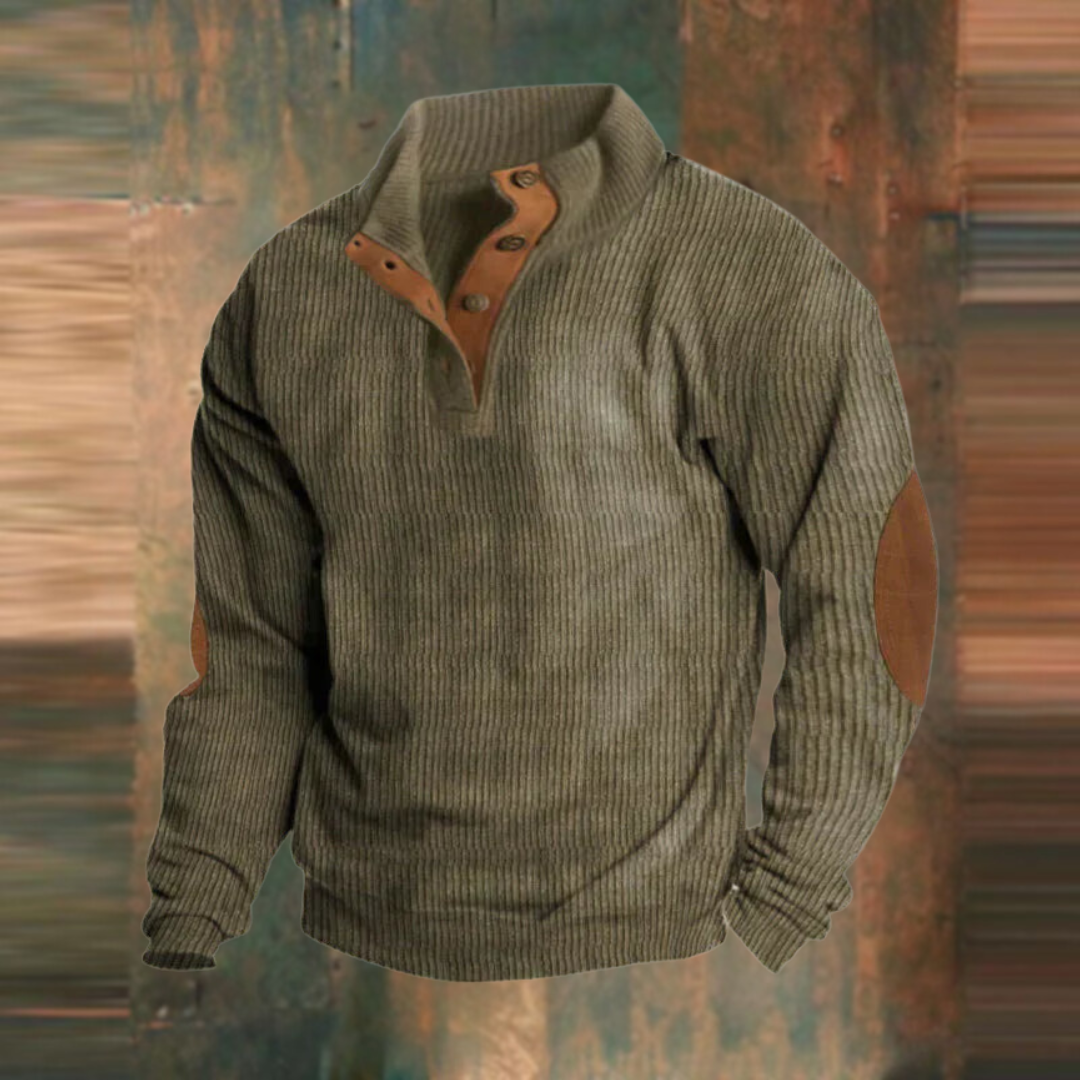 Herren Winterpullover Warm mit Knöpfen und Aufnähern - BerlinGlamour