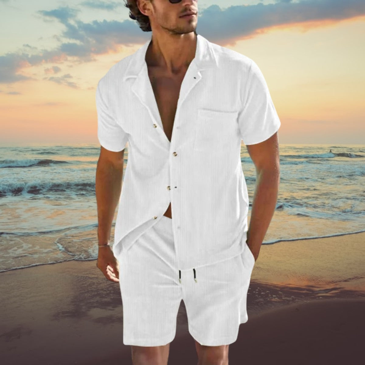 Herren Sommer SET Kurzarmhemd Shorts Freizeit Strand