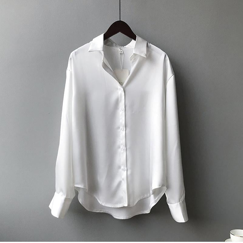 Damen Seidenbluse Elegante Knopfleiste Bluse