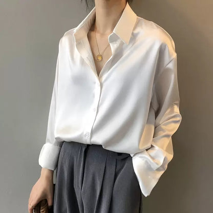 Damen Seidenbluse Elegante Knopfleiste Bluse - BerlinGlamour