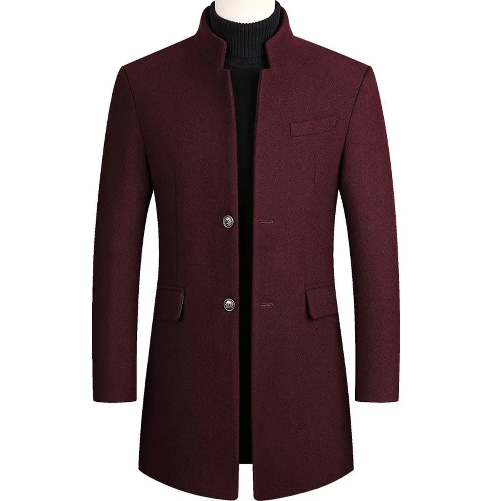 Woll-Trenchcoat – Formal – Klassisch – Einreihiger Mantel – Herrenjacken-Rot-S-Chaps Herrenmode