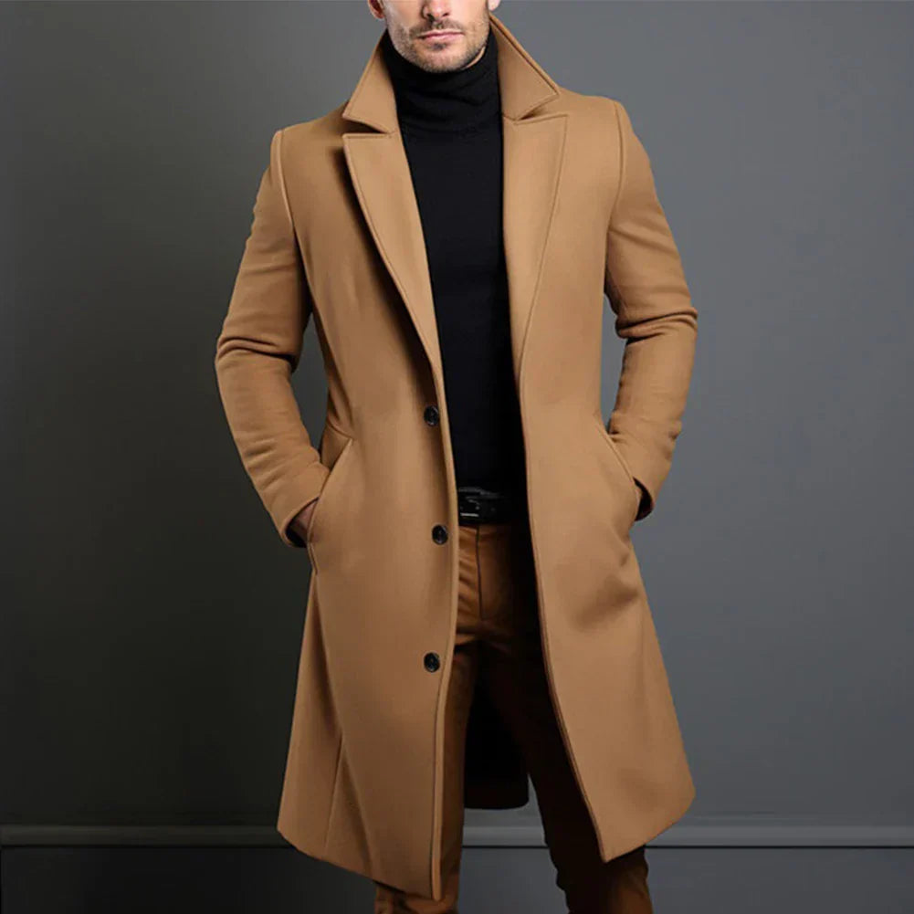 Herren Trenchcoat Winter Mantel Einreihig Woll - BerlinGlamour