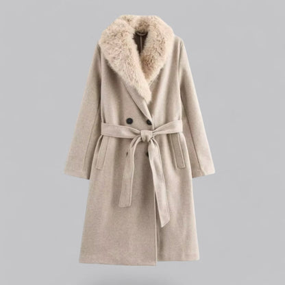 Woll-Trenchcoat mit Pelz für Damen 0