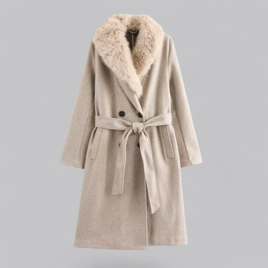Woll-Trenchcoat mit Pelz für Damen 0