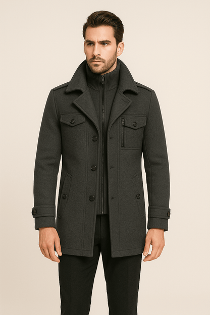 Herren Winterjacke Doppellagig Wollmantel Schwarz - BerlinGlamour