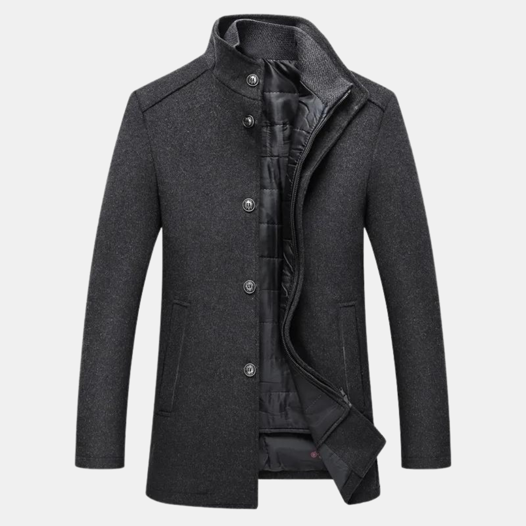 Wolljacke – mit Reißverschluss – Stehkragen – wattierte Innenjacke – Winterjacke-Grau-S-Chaps Herrenmode