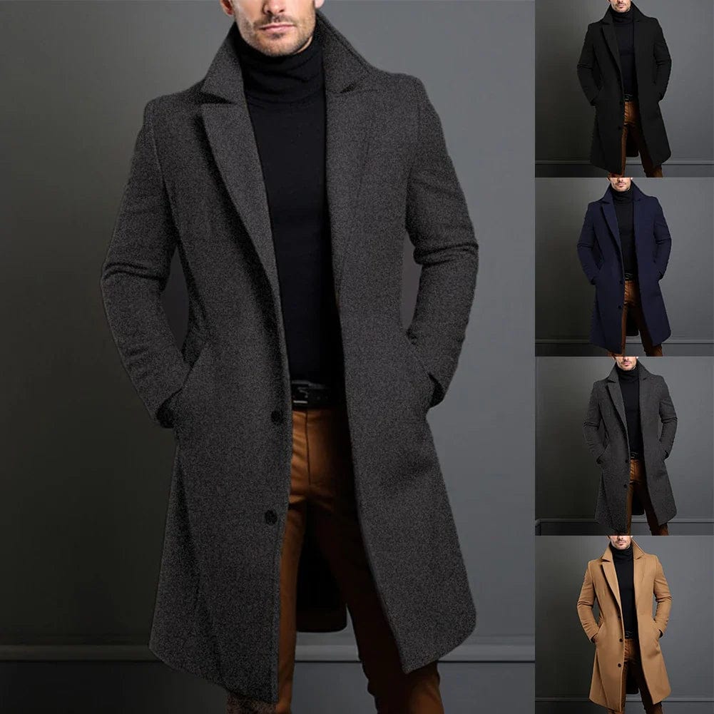 Wollmantel – Einreihiger Winter-Trenchcoat für Herren-Chaps Herrenmode