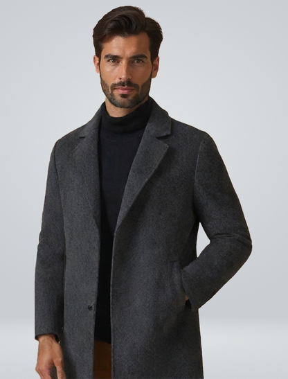 Herren Wintermantel Einreihig Woll Trenchcoat Schwarz - BerlinGlamour