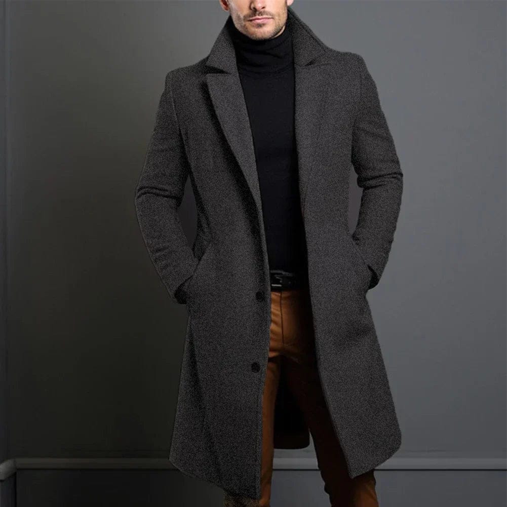 Wollmantel – Einreihiger Winter-Trenchcoat für Herren-Dunkelgrau-S-Chaps Herrenmode