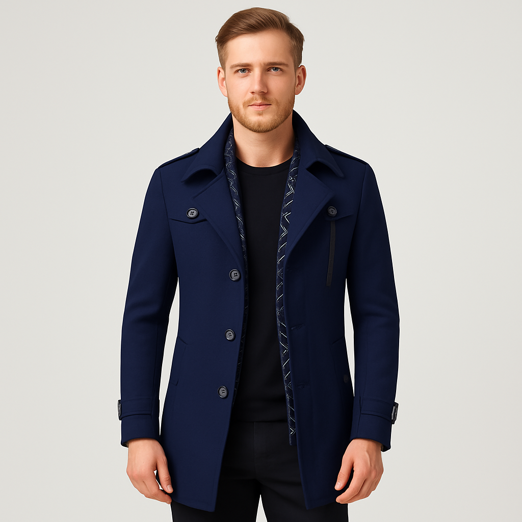 Wollmantel – Kurzer, einreihiger Wollmantel für Männer für den Winter-Marineblau-S-Chaps Herrenmode