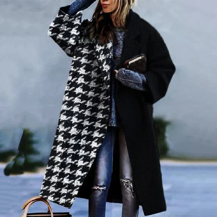 Damen Wintermantel Lang Elegant Schwarz