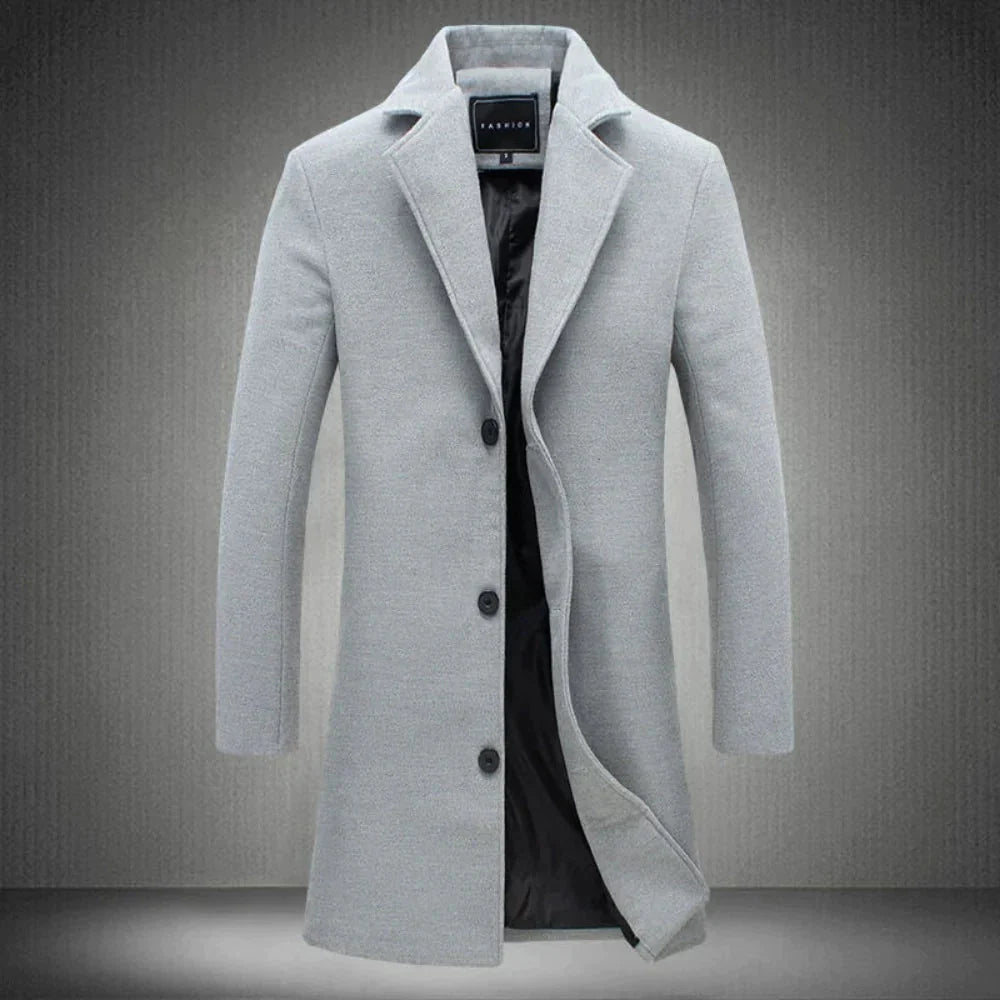Wollmantel | Umlegekragen | Einreihig | Winterjacke | Wollmantel für Männer-Hellgrau-2XS-Chaps Herrenmode