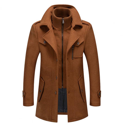 Wollmantel – einreihige Winterjacke für Herren mit Stehkragen-Khaki-M-Chaps Herrenmode