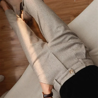 Herrenhose Slim Fit Fischgratmuster Wollhose Schwarz - BerlinGlamour