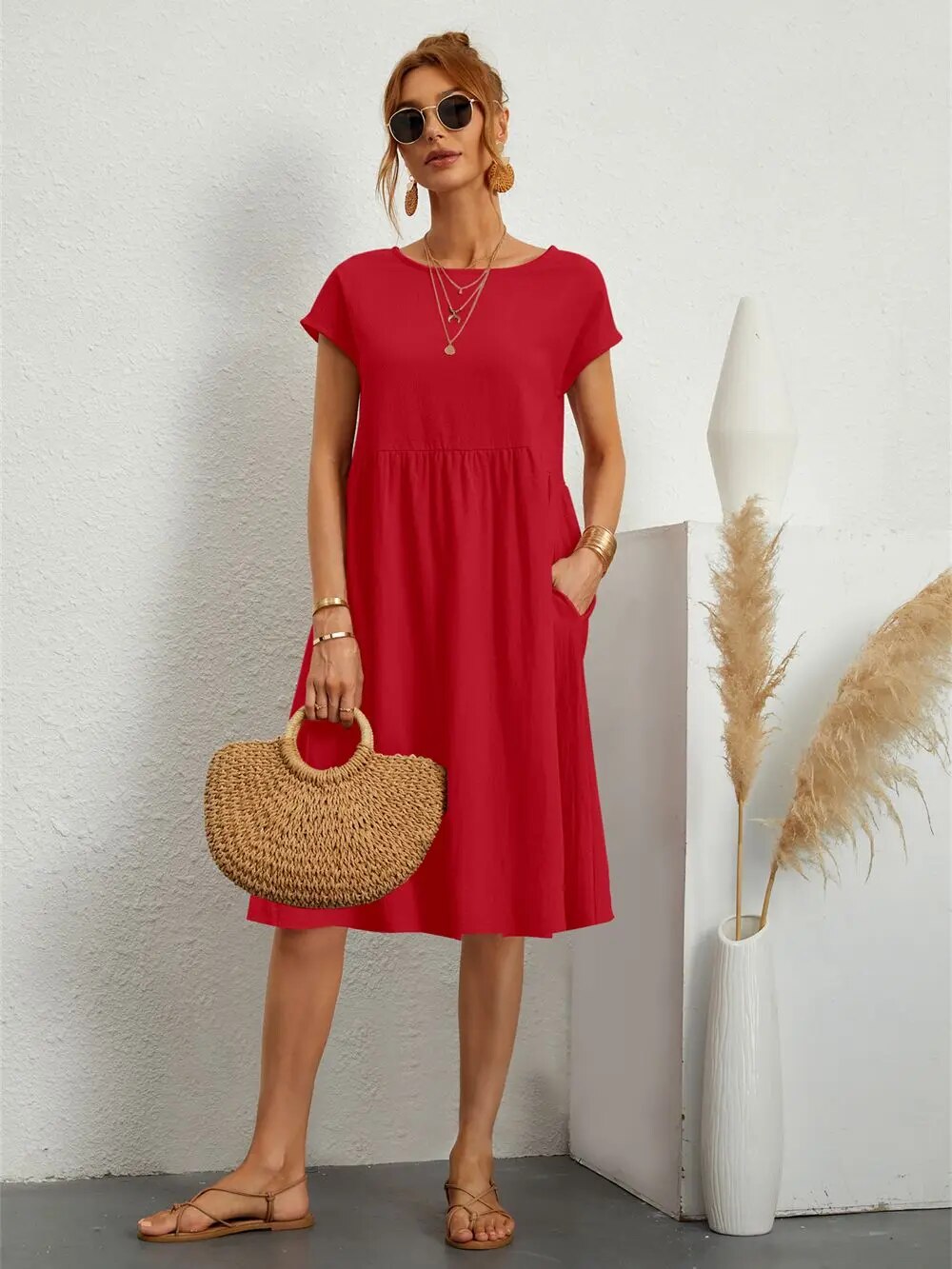 Sommerkleid Frauen Leicht Rosa Elegant - BerlinGlamour