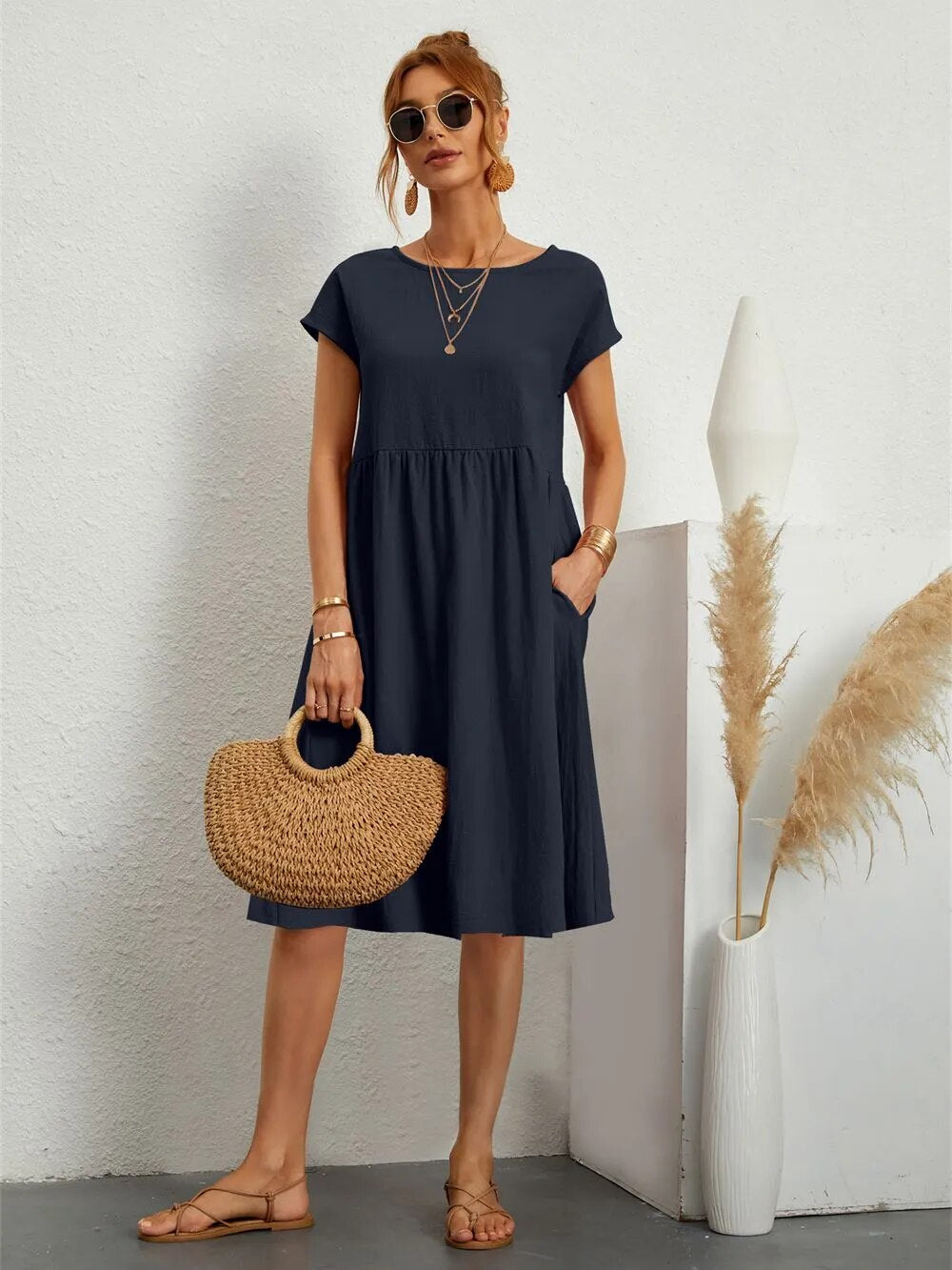 Sommerkleid Frauen Leicht Rosa Elegant
