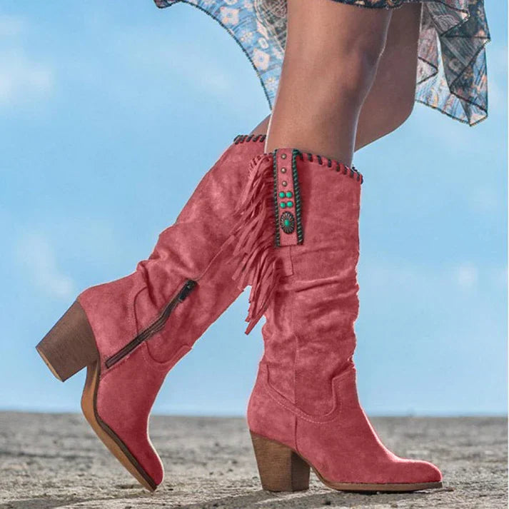 Cowboy-Stiefel Winter Quadratische Absätze Damenschuhe