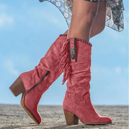 Cowboy-Stiefel Winter Quadratische Absätze Damenschuhe