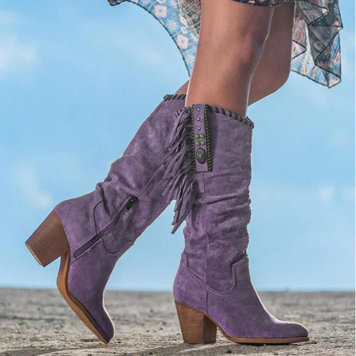 Cowboy-Stiefel Winter Quadratische Absätze Damenschuhe