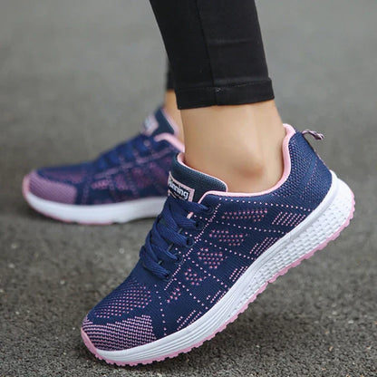 Durchlaufende Sneaker Damen Atmungsaktiv Mesh Schwarz