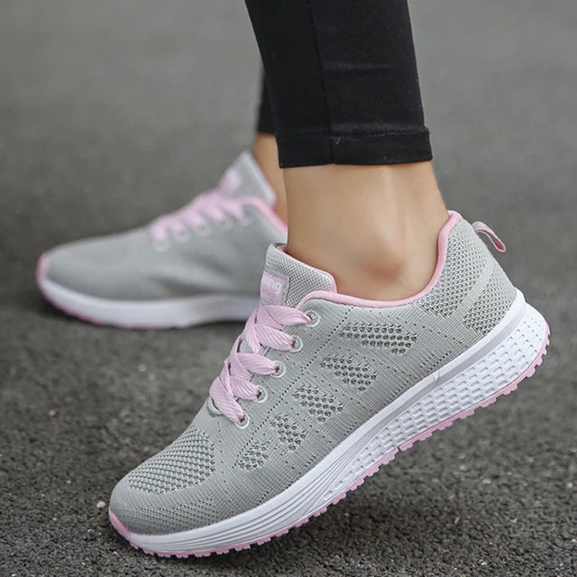 Durchlaufende Sneaker Damen Atmungsaktiv Mesh Schwarz