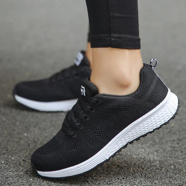 Durchlaufende Sneaker Damen Atmungsaktiv Mesh Schwarz