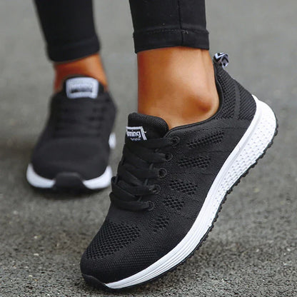 Durchlaufende Sneaker Damen Atmungsaktiv Mesh Schwarz