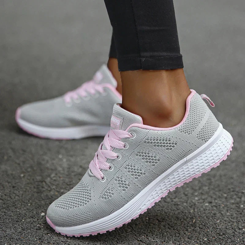 Durchlaufende Sneaker Damen Atmungsaktiv Mesh Schwarz