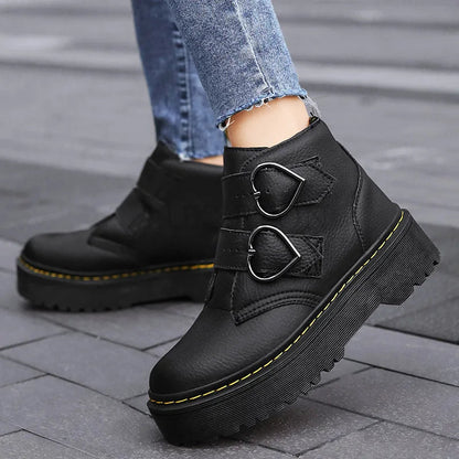 Damen Stiefeletten Dicksohlige Schuhe Modisch Schwarz