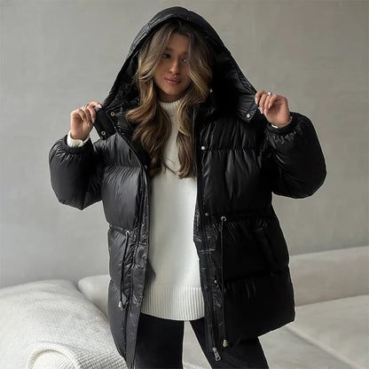 Damen Steppjacke Winter Warm mit Kordelzug Glanz